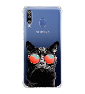 PrintiFy Samsung Galaxy M30 Uyumlu Kedi 3 Baskılı Şeffaf Köşe Korumalı Antişok Kılıf