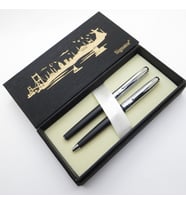 Signator® S333 Slim Siyah Krom Kalem Seti - Roller Kalem + Tükenmez Kalem Set  İsme Özel Kalem  Hediyelik Kalem (Karışık)