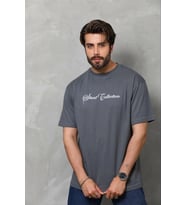Erkek Baskılı T-Shirt Kısa Kol Bisiklet Yaka Regular Fit Tişört - Füme