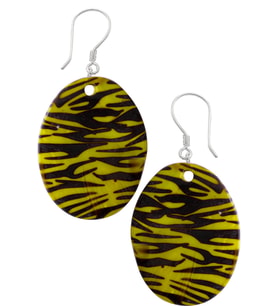 Sertifikalı Leopar Desenli Oval Yeşil Renkli Sedef Taşı Küpe (Çok Renkli)