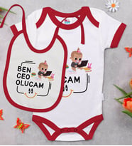 BK Kids Ceo Olucam Tasarımlı Kırmızı Bebek Body Zıbın ve Mama Önlüğü Hediye Seti-2