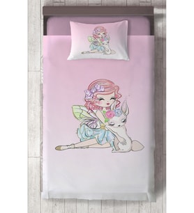 MEKTA HOME BEBEK VE ÇOCUK ODASI Prenses Kız ve Tatlı Kedi Desenli Yatak Örtüsü