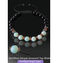 Sertifikalı Doğal Obsidyen - Amazonit Taşı Bileklik - Ayarlamalı (Çok Renkli)
