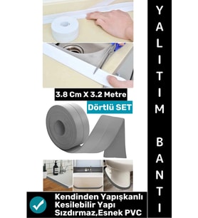 #BantSeti Mutfak Lavabo Pencere Sızdırmaz Kenar Yalıtım Bandı Çok Şık Beyaz-Gri 3.2 Metre Dörtlü Set