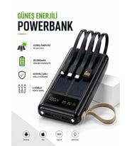 30000mAh Güneş Enerjili Powerbank 2 USB Type-C Lightning Mikro Kablolu LED Fenerli Taşınabilir Şarj Cihazı