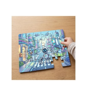 Fütüristik Şehir - Robotlar Tasarımlı 24 Parça Ahşap Çocuk Puzzle