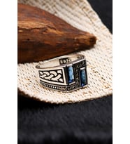 Zircon Taşlı 925 Ayar Gümüş Erkek Yüzük (Mavi)