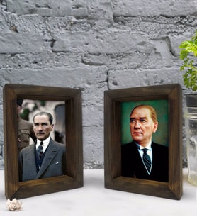 Bk Gift Atatürk Tasarımlı Dekoratif 2'li Doğal Masif Ahşap Çerçeve 15x20cm-10 (Beyaz)