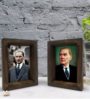 Bk Gift Atatürk Tasarımlı Dekoratif 2'li Doğal Masif Ahşap Çerçeve 15x20cm-10 (Beyaz)