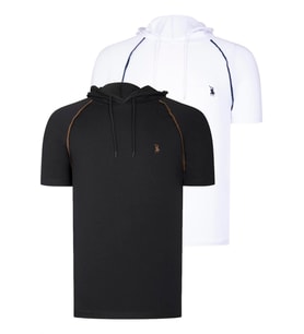 İKİLİ SET T8570 DEWBERRY KAPŞONLU ERKEK T-SHIRT-SİYAH-BEYAZ (Siyah - Beyaz)