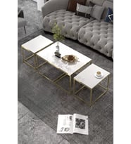 Orta Sehpa Ve Zigon Yan Sehpa Flora Set Gold Beyaz