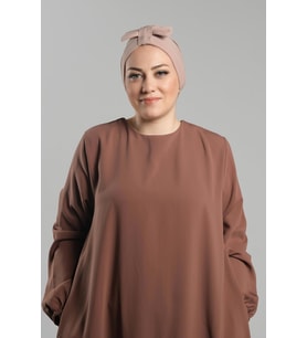 Bej Pratik Hazır Geçmeli Fiyonklu Bone Sandy Çift Taraflı Çapraz 3007B_12