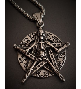 voyageaccessory Paslanmaz Çelik Kurukafa Detaylı  Pentagram Kolye  70 cm Zincirli