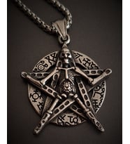 voyageaccessory Paslanmaz Çelik Kurukafa Detaylı  Pentagram Kolye  70 cm Zincirli