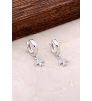 Martı Sallantılı Gümüş Halka Küpe 4929 (Beyaz)