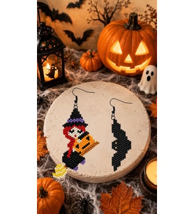 Miyuki Boncuk El Yapımı Sevimli Cadı Yarasa Küpe Halloween Cadılar Bayramı