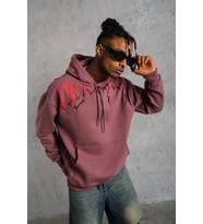Erkek 3 İplik Pamuklu Baskılı Kapüşonlu Cepli Sweatshirt Hoodie - Gül Kurusu