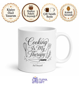 Cooking Is My Therapy Temalı Yemek Yapmak Terapimdir İngilizce Kupa Bardak Hediye