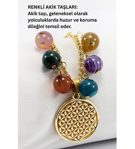 Doğal Taşlı Metal Yaşam Çiçeği Araba Dikiz Ayna Süsü, Renkli Akik Taşlı Zincirli Araba Hediyesi