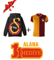 Galatasaray Orijinal Büyük Logolu Çocuk Sweatshirt Metin Oktay Çocuk Tshirt Hediyeli (Siyah)