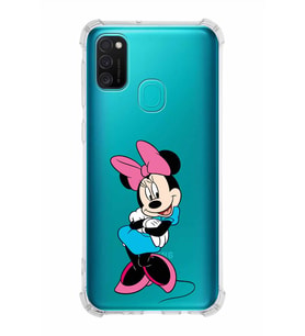 Samsung Galaxy M21  Köşe Korumalı Antişok Kapak Minnie Mouse Tasarımlı Şeffaf  Kılıf