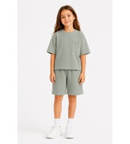 Monox Unisex 5-12 Yaş Petek Dokulu Oversize Yazlık Şort Tişört Takım