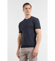 Koyu Lacivert Kısa Kol Bisiklet Yaka Cepsiz  Slim Fit  Tişört 1011250179