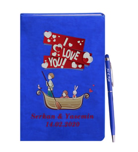 Sevgililer Gününe Özel Mavi Defter Kalem Hediye Seti 8