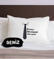 BK Gift Kişiye Özel Çift Tasarımlı Pamuklu Yastık Kılıfı ve Göz Bandı Uyku Seti-2, Tasarım Ev Tekstili, Uyku Bandı, Ev Hediyesi