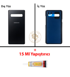 Samsung S10 Siyah Arka Pil Kapağı Batarya Kapağı Lazer Kesim + B-7000 Yapıştırıcı