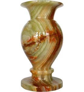 Mermer Vazo, Doğal Damarlı Desen, Klasik Tasarım, Onyx Vazo, 15 cm. (Yeşil)