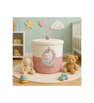 Hasır Unicorn Jüt Oyuncak Sepeti, Kapaklı, 30x30, Şık ve Pratik Depolama