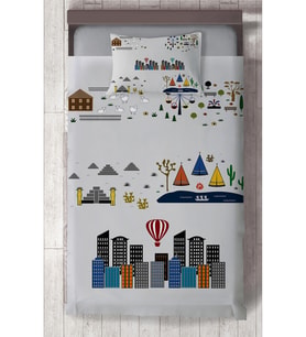 MEKTA HOME BEBEK VE ÇOCUK ODASI Eğitici Şehir Desenli Yollu Yatak Örtüsü