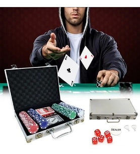 Eğlence Pokers Pazarlık Cips Dices Alüminyum Kasa İle 200 Parça Poker Fişi Seti 11 Gram Texas Holdem