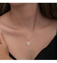 Rose Dörtgen Zirkon Taşlı 925 Ayar Gümüş Kadın Kolye