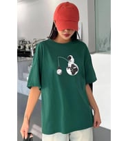 Unisex Uzay Baskılı T-shirt (Yeşil)