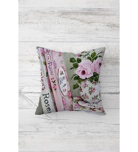Vintage Çiçek Desenli Çift Tarafı Baskılı Gizli Fermuarlı Yastık Kılıfı Kırlent Koltuk Yastık Kılıfı (Toz Pembe)