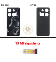 Infinix GT 10 Pro Siyah Uyumlu Arka Kapak + B7000 Yapıştırıcı Arka Cam Batarya Pil Kapağı Back Cover