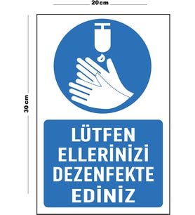 Metal Lütfen Ellerinizi Dezenfekte Ediniz 20cm x 30cm A4 Büyüklüğünde Uyarı Levhası Yönlendirme