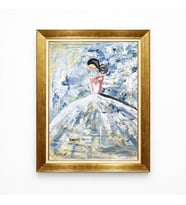 Tablore Altın Çerçeveli Modern Balerin Yağlı Boya Görünümlü Soyut Figür Duvar Tablosu