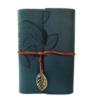 Yaprak Desen Deri Kaplı Defter Küçük Boy (Mavi)