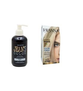 Jean's Color Mor 250ml. Blue Amonyaksız Balyaj Renkli Saç Boyası + Bianna Açıcı Set