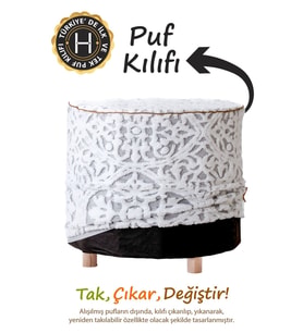 Yıkanabilir Puf Tabure Kılıfı Tak-Çıkar-Değiştir-Yenile Orta Sehpa Kılıfı By Motif Gri
