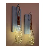 Tıpa Peri Led Işıklı Mavi Eskitme Ahşap Cam Şampanya Şişesi Duvar Aplik 2'li Set (Çok Renkli)