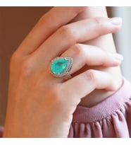 Paraiba Taşlı Damla Model 925 Ayar Gümüş Yüzük