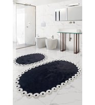 Gülruba Oval Siyah Çeyizlik Dantelli 2'li Banyo Paspası Seti Kaymaz Tabanlı 