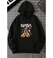Unisex Nasa Bear Baskılı Sweatshirt (Siyah)
