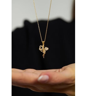 Zirkon Taşlı Gold Kalpli Aşk Perisi Gümüş Kolye
