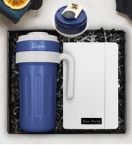 Kişiye Özel Çelik 700 ML Dereceli Termos & Kişiye Özel Beyaz Defter Hediye Seti