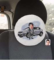 BK Gift Kişiye Özel Plakalı Erkek Peugeot 2008 Karikatürlü Yuvarlak Araç Koltuk Yastığı-1